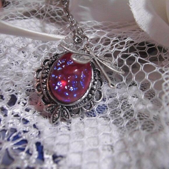 DRAGONS BREATH FIRE OPAL STONE NECKLACE DRAGONFLY - Picture 3 of 12